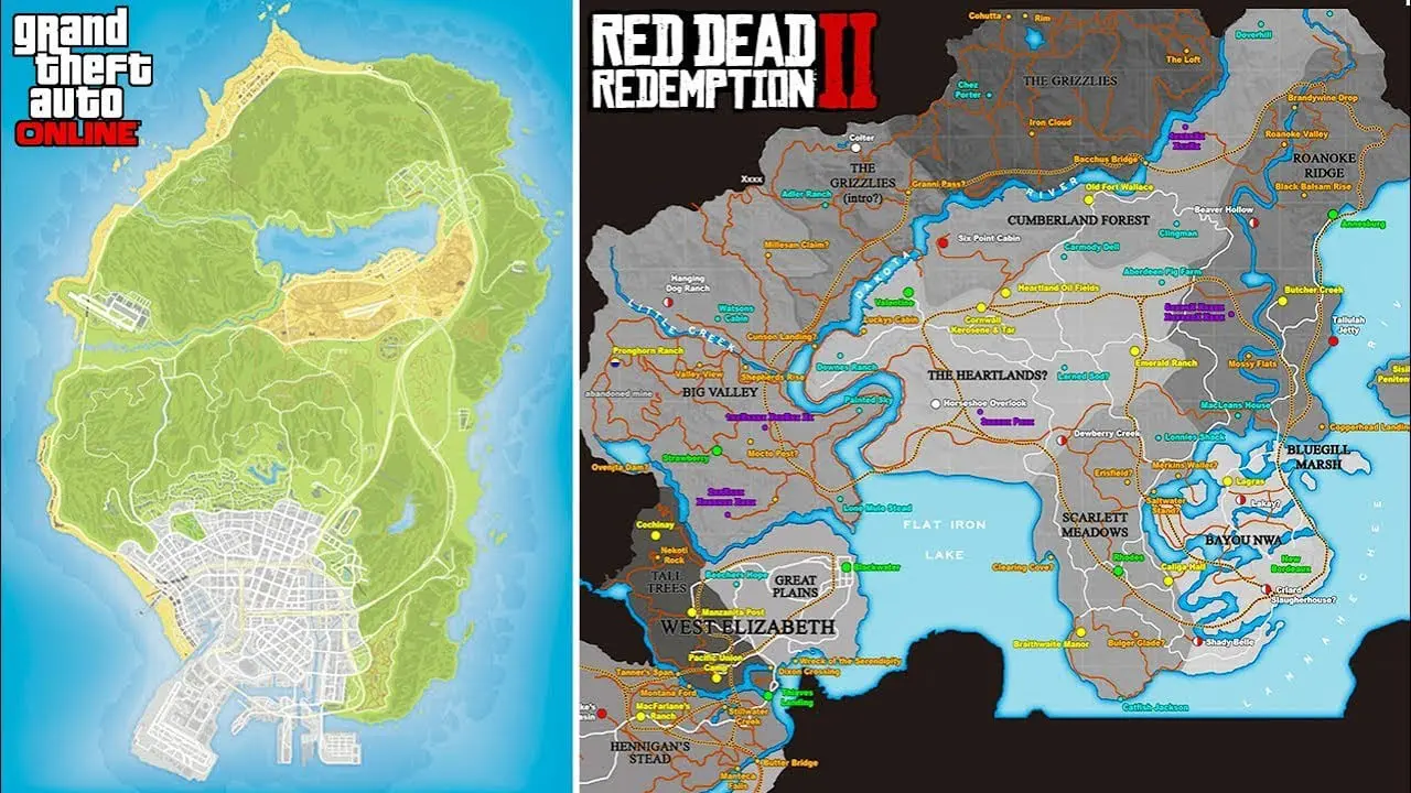 A map comparing the sizes of all the major GTA Games and Red Dead  Redemption to GTA5's map : r/gaming