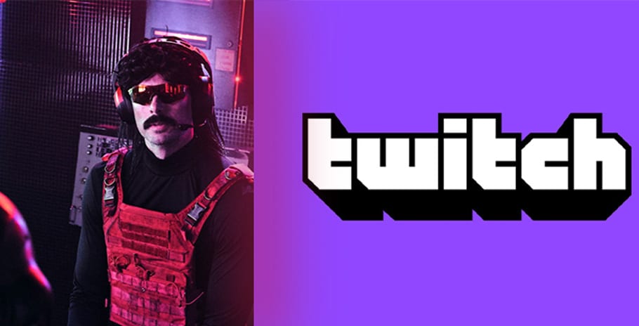 Photo of man called Dr DisRespect wearing a bulletproof vest with Twitch logo next to him